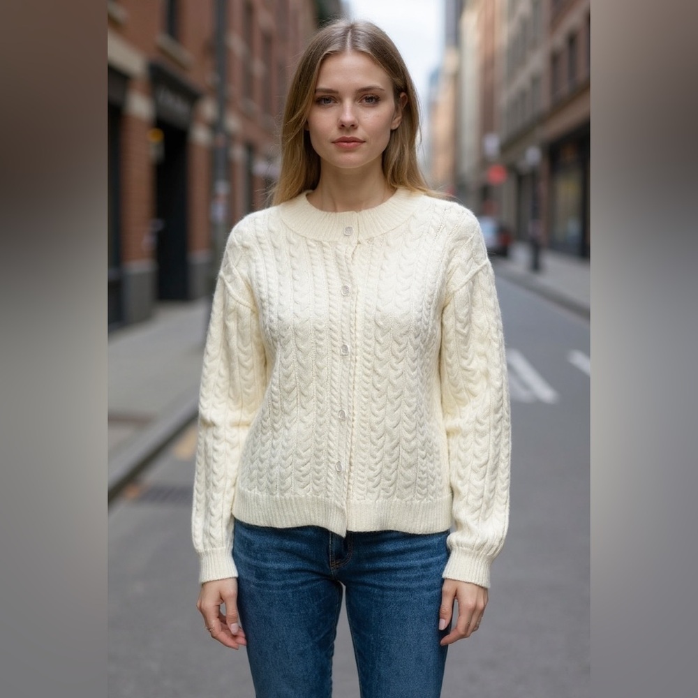 Soft and all season warm and cozy Cream Cable Knit Cardigan